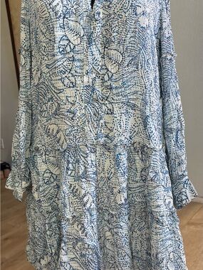 Parker Blue and White Tiered Midi Dress